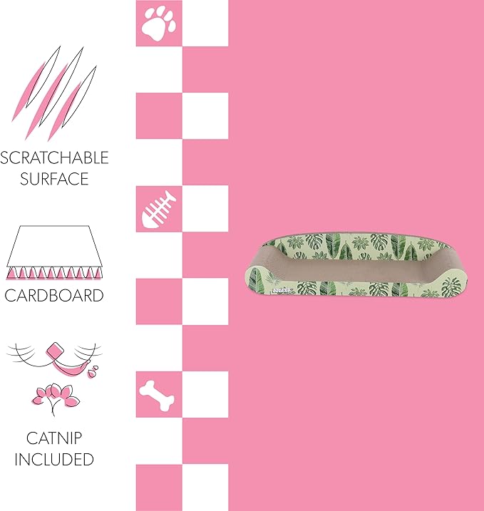 The LICKER Store CSR1004B Montego 27.5" Coastal Patterned Cardboard Lounge Bed Cat Scratcher with Catnip, Mint/Green