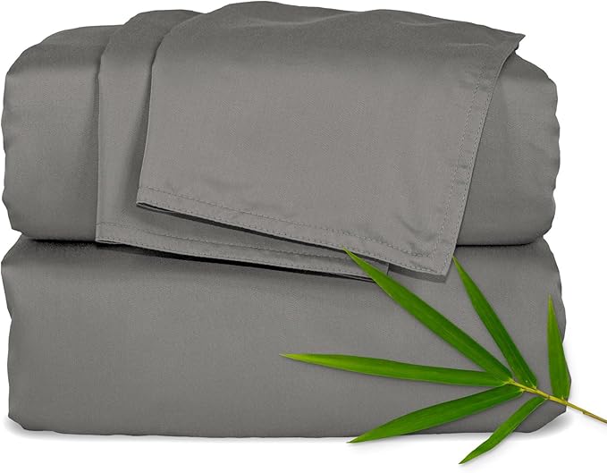 Pure Bamboo Queen Sheets, Genuine 100% Organic Viscose Derived from Bamboo Bed Sheet Set, Luxuriously Soft & Cooling, Double Stitching, 2 Year Quality Promise (Queen, Graphite)