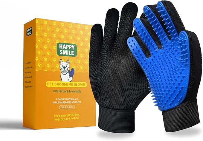 Happy Smile - 2-in-1 Pet Grooming & Bath Gloves – Remove Loose Fur, Deep Clean, Stress-Free Massage for Dogs & Cats