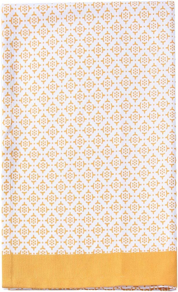 ACCENTHOME Cotton Dish Towels - Absorbent Multi Purpose Kitchen Towel Set of 4, Geometric Print Yellow, 20x28