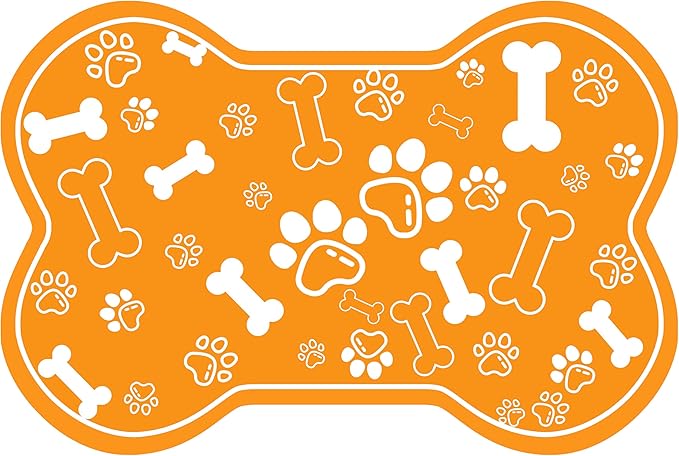 Dog Cat Mat for Food and Water,Rapid Absorbent Pet Feeding Mat, Bone Shaped Dog Placemat Bowl Mat with Rubber Backing,No Stains Pet Food Mats Indoor, Pet Accessories Supplies,Orange 17"×29"