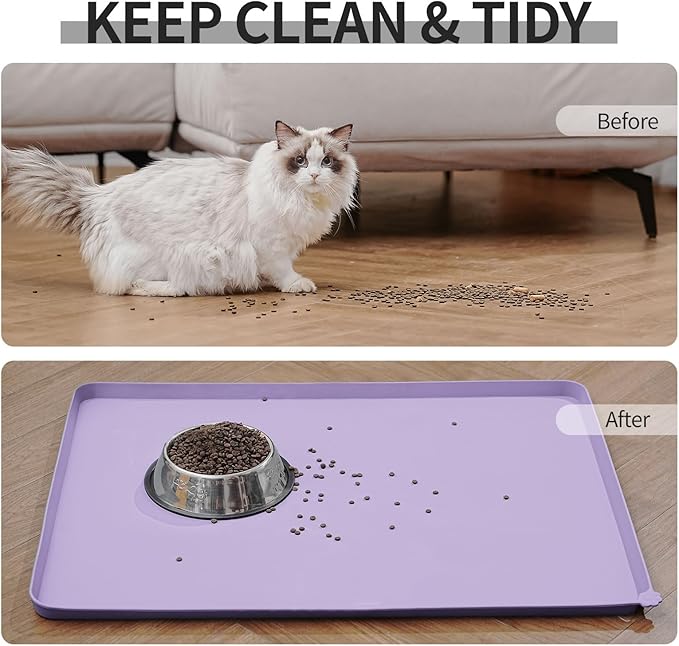Reopet Waterproof Pet Feeding Mat with High Raised Edges, Heavier and Thicker Placemats for Cat Dog Water Bowl with BPA Free, Dogs Cats Food Mats for Messy Drinkers to Prevent Spill and Protect Floors