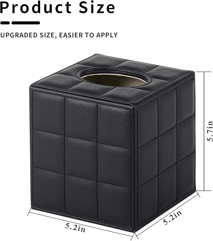XNONE Tissue Box Cover Square Tissue Box Holder PU Leather Facial Organizer with Magnetic Bottom,Decorative Napkin Caddy for Vanity Dresser Night Stand Table Countertop Home Office Car,Black
