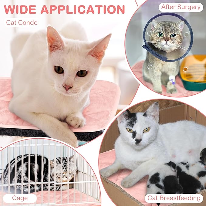 Clysee 2 Pack Self Heating Cat Mat Self Warming Pet Pads Washable Kennel Mat Dog Crate Pad Reflects Body Heat Non Skid Cat Thermal Pads for Puppy Indoor Outdoor(Pink,16 x 20 Inches)