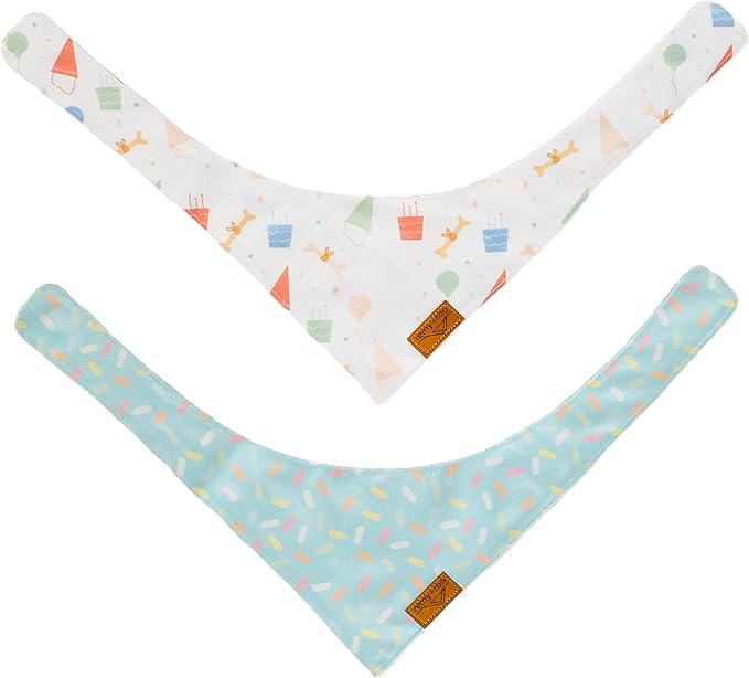 Remy+Roo Dog Bandanas - 2 Pack | Birthday Set | Premium Durable Fabric | Patented Shape | Adjustable Fit | Multiple Sizes Offered (Small)