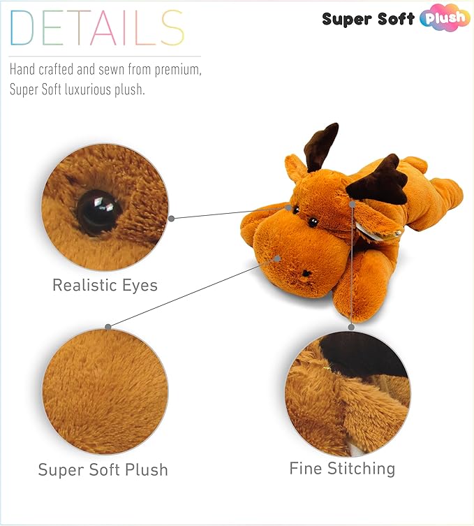 DolliBu Plush Moose Stuffed Animal Pillow Size - Super Soft Animal for Kids, Cozy Nap Buddy, Floor Pillow for Kids and Toddlers, Jumbo Hugging Plush - 30 Inch