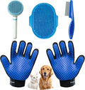 NVNAN 5 Piece Dog Grooming Brush Set with Grooming Gloves, Deshedding Comb & Massage Bath Brush | Dog Shampoo Brush - Multifunctional Pet Hair Removal Tools for Shedding, Bathing, Brushing (Blue)