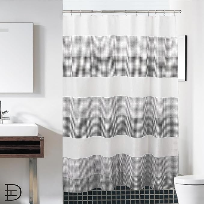 Dainty Home | Smoke Grey Ombre Waffle Weave Shower Curtain - 70" x 72" - Water Resistant Polyester Blend Fabric Shower Curtain - The Best Gradient Design Washable Waffle Shower Curtain