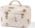 uekeboag Large Travel Quilted Makeup Bag for Women, Floral Cotton Cosmetic Bag, Coquette Aesthetic Floral Toiletry Organizer Bag