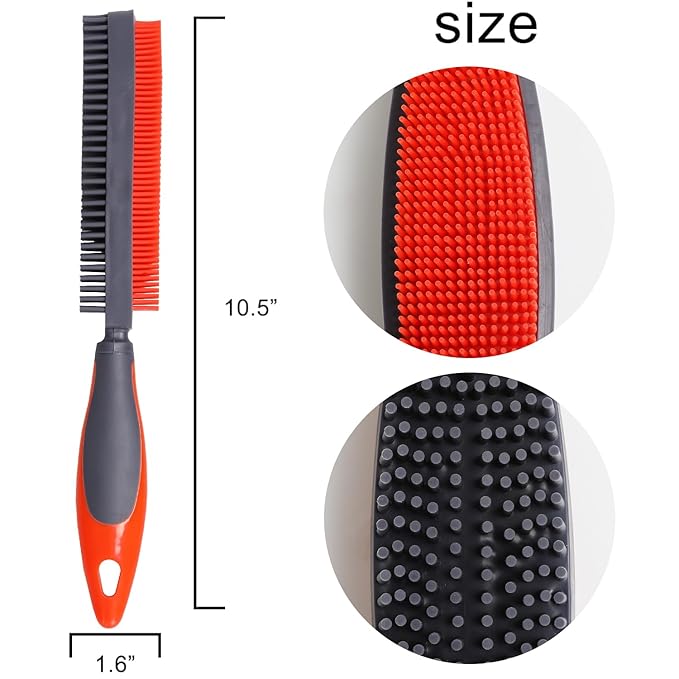 Godiyyer Rubber Pet Hair Removal Brush for Couch Clothes Dog Cat Pet Hair Carpet, Also Used as Dog Cat Bath Brush with Massage Effect (orange)