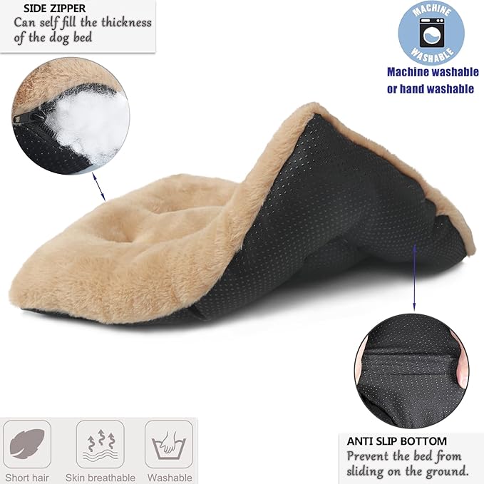 Small Dog Crate Pad 22 x 13 Washable Dog Beds for Extra Small Dogs, Fluffy Comfy Deluxe Plush XS Pet Bed for Kennel Soft Flat Puppy Kitten Cushion for Sleeping Anti-Slip,Light Brown