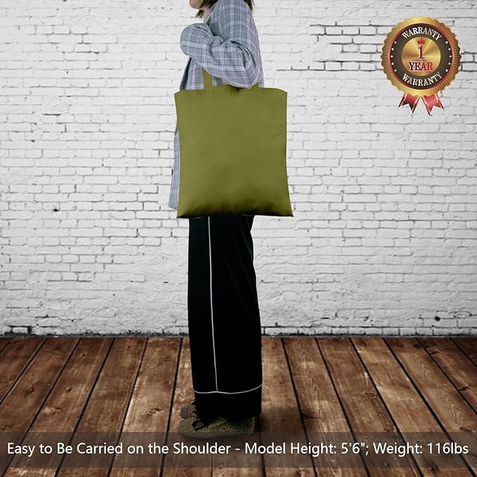 TOPDesign 12-Pack Economical 16"x15" Olive Green Cotton Tote Bags, Lightweight Medium Reusable Grocery Shopping Cloth Bags, Suitable for DIY, Advertising, Promotion, Gift, Activity