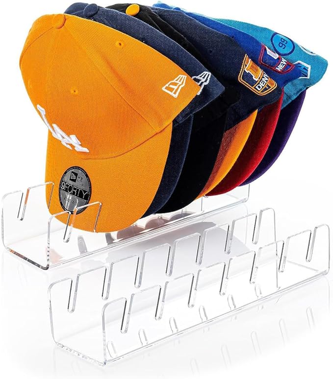 Deear Hat Stand for Baseball Caps Display and Organizer No Install Acrylic Hat Holder for 14 Baseball Caps Hat Racks Storage for Bedroom,Closet,Dresser,Entrance 2 Pack(Clear)