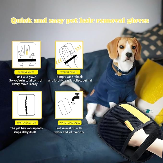 febnwn 3Pcs Pet Hair Removal Glove for Cats & Dogs, Reusable Electrostatic Pet Hair Gloves,Pet Hair Remover, Newly Upgraded Pet Hair Removal Tool for Car Seat,Clothing,Carpet,Couch