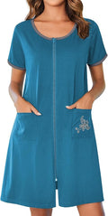 Ekouaer Zip Up Robes for Women Short Sleeves Zipper House Coat Short Bathrobes Lightweight Nightgown with Pockets S-3XL