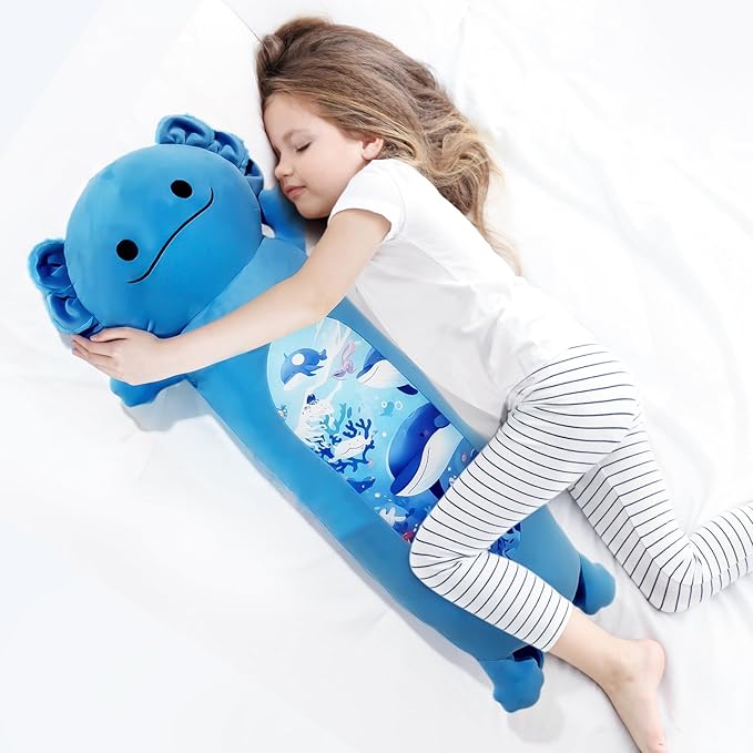 22” Long Axolotl Plush Body Pillow, Cute Blue Ocean Axolotl Stuffed Animals, Salamander Squishy Soft Plushies Toy, Gifts for Kids Girls and Boys, Birthdays, Halloween, Christmas ﻿
