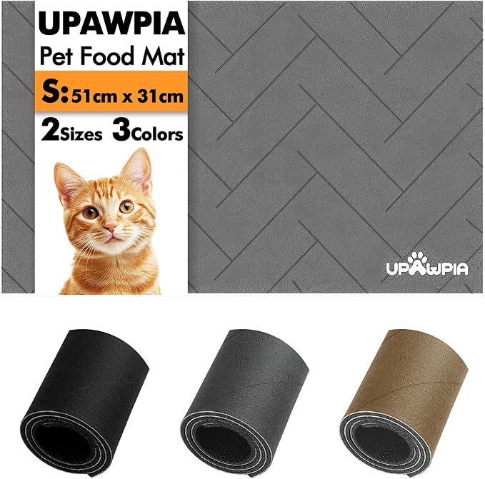 UPAWPIA Pet Food Mat Absorbent Cat Food Mat Dog Mat for Food and Water Quick Dry No Stains Dog Feeding Mat Placemat for Messy Drinkers Cat Food Mats for Indoor Cats Bowl Mats Pet Supplies 12"X20" Grey