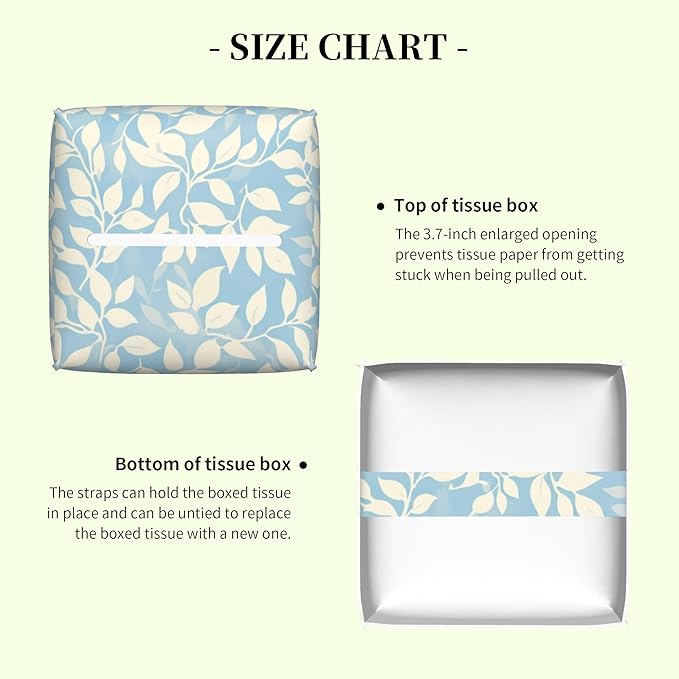 Light Blue and Cream Eucalyptus Leaves Tissue Box Cover Square Leather Tissue Holder Waterproof Facial Paper Organizer Dispenser Cube Paper Cover Case for Home Office Bathroom Vanity Countertop
