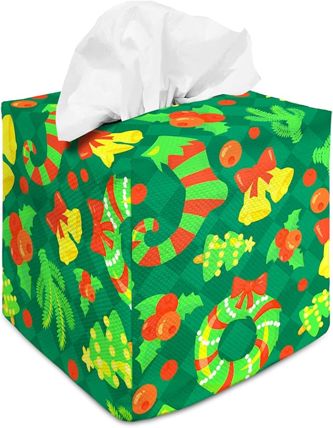 Tissue Box Cover Square Decorative Tissue Box Holder Cute Funny Cube Tissue Case Cover-Xmas Decor Green Tissue Box Cover
