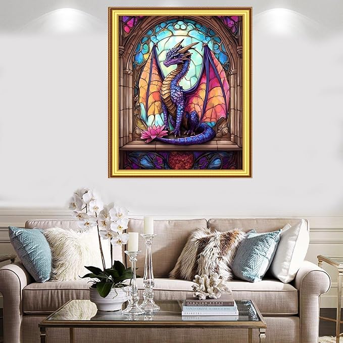 Foxnyart Stamped Cross Stitch Kits Full Range of Embroidery Needlework Starter Kits for Beginners Adults 11CT Embroidery Patterns Art Crafts DIY Needlepoint Kit-Colorful Dragon Flower 16x20 inchs