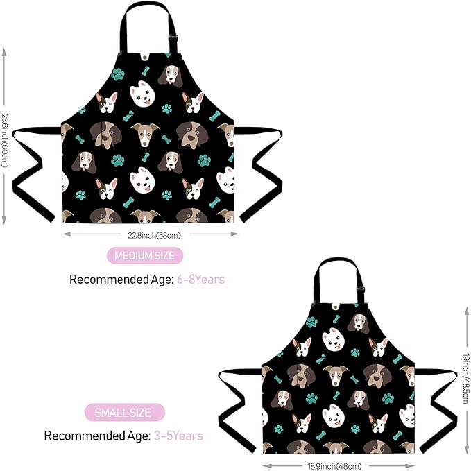 Sylfairy Aprons for Kids Girls Rainbow Unicorn Apron Children Kitchen Chef Aprons Smock (Black+Dog, Small,3-5Years)