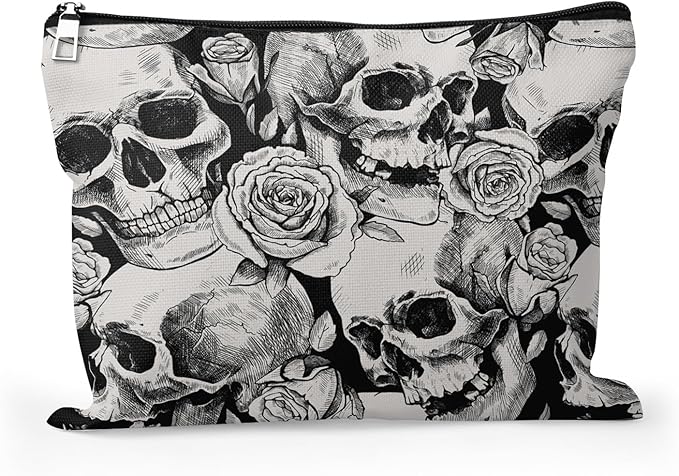 Cafl Human Skulls Makeup Bag Travel Large Death's Head Cosmetic Bag Organizer toiletry Essentials Jewelry Zipper Bag Gift For Women -10×8 inch