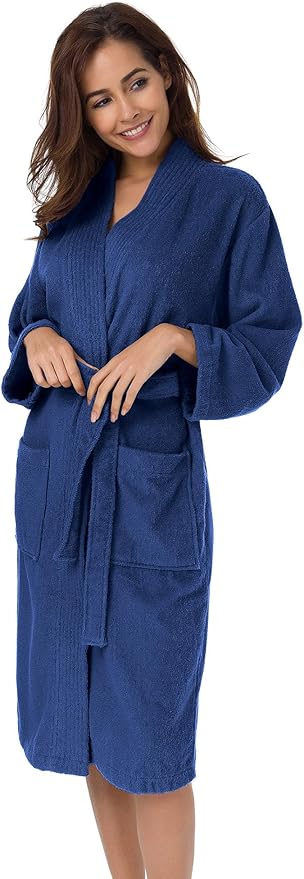 SIORO Women Terry Cloth Bath Robes with Pockets, Soft Long Cotton plush Kimono Wrap Bathrobe, Spa, Fuzzy Female nightgrown