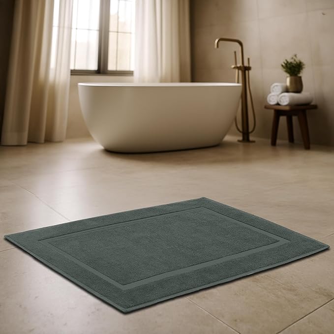 RIVERSIDE Bath Mat Set of 2 - Gray Bath Mats 21x34 Inches, Not a Bathroom Rug, 100% Ring Spun Cotton, Super Soft & Highly Absorbent Bathroom Floor Mats