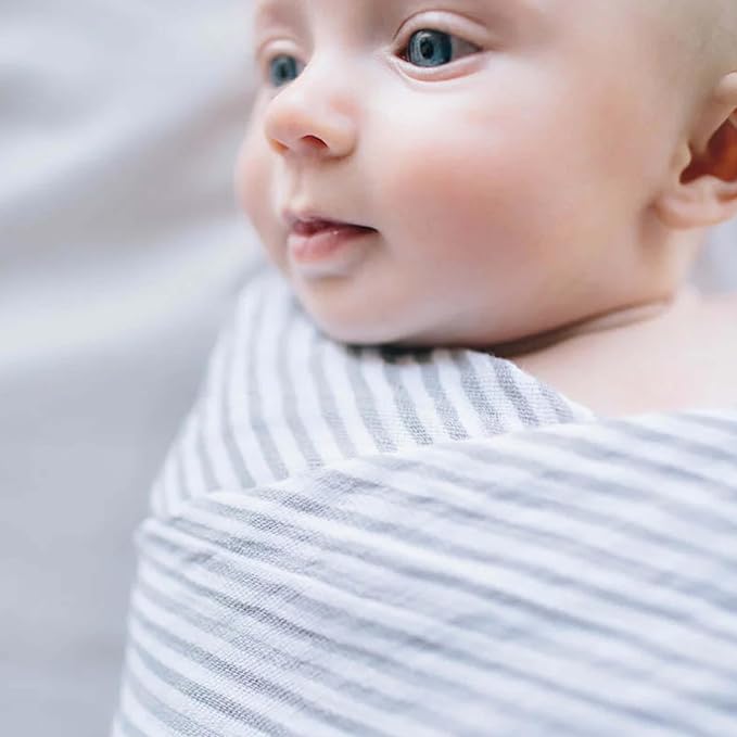 Little Unicorn Premium Cotton Swaddle Baby Blanket | Breathable Fabric | for swaddling, Play, Nursing & More (Grey Stripe)