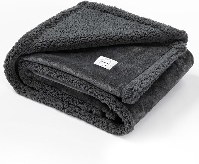 Maidewow Gray Fluffy Dogs Blanket for Bed Cover,85x85in Super Big Waterproof Sherpa Fleece Blankets for Queen King Size Beds Leakproof Sofa Couch Cover for Warm Washable Mat- Gray, XXL-85x85in