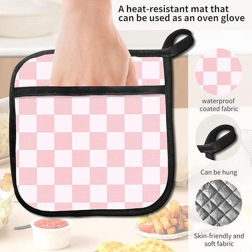 2 Pack Pot Holders for Kitchen Clearance, Cute Hot Pads, Funny Oven Pot Holders, Potholders Sets for Kitchen Heat Resistant Pink Cute Checkerboard