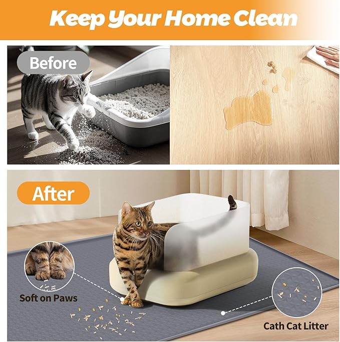 Bartuke Cat Litter Mat, Extra Large 51" x 25.6" Silicone Mat Litter Trapping Mat for Scatter Control, Soft on Kitty Paws, Easy to Clean (Dark Grey)