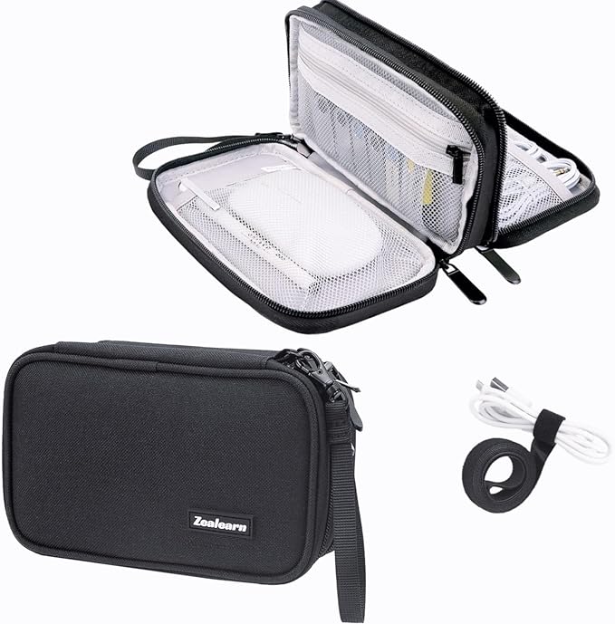 Zealearn Travel Tech Carrying Pouch - Portable Electronics Organizer Travel Case, Portable Tech Organizer, All-in-One Storage Bag for Charging Cable (Small, Black, Small)