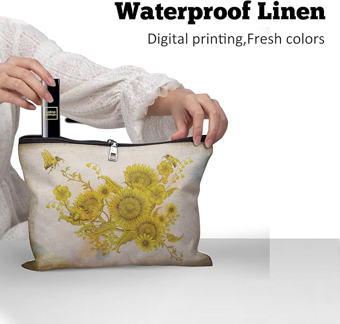 Cafl Retro Honey Bees Makeup Bag Travel Large Elegant Floral Cosmetic Bag Organizer toiletry Essentials Jewelry Zipper Bag Gift For Women -10×8 inch
