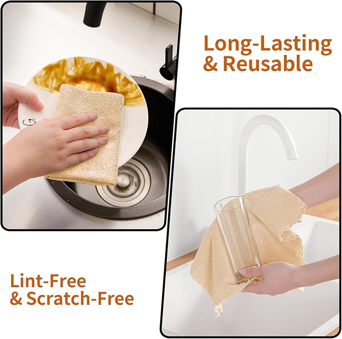 Tigona 80 Pack Microfiber Cleaning Cloth Roll,Lint Free Rags & Tear Away Reusable Towels Washable Scratch,Ultra Absorbent Dish Rags(12" x 12") for Car Kitchen Home Garage-Apricot Yellow