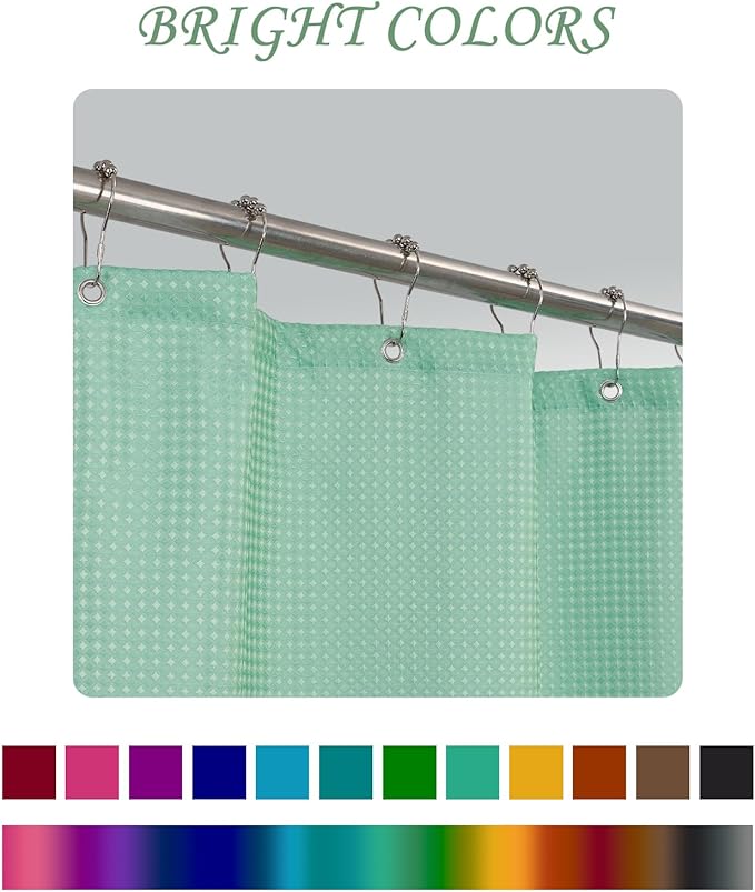 ggaimwf 60x72 Inch Solid Color Shower Curtain for Bathroom Waffle Bath Water Resistant Fabric Curtains Celadon Green Modern Thick Shower Stall Curtain with Metal Hooks