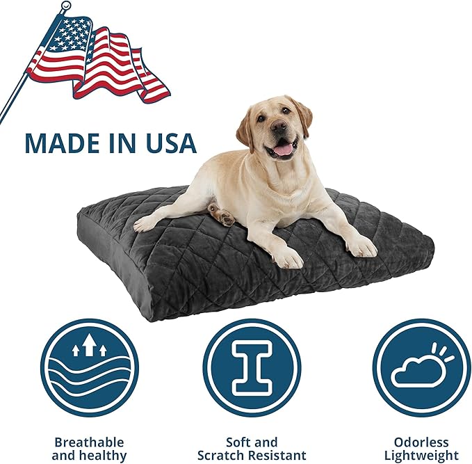 Washable Orthopedic Dog Bed - Soft Quilted Pet Bed with Removable Velvet Cover, Comfortable Dog Beds for XLarge Sized Dogs (48x40x4 Inch, Dark Gray)