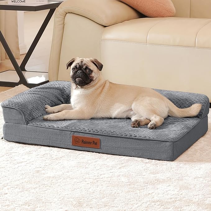 Rainmr Orthopedic Dog Bed Medium Size Dog, Memory Foam Dogs Bed for Medium Dogs, Washable Removable Cover, Nonskid Bottom, Waterproof, for Indoor, Outdoor, Crate ＆ Car Use, 35x23x6 Inches, Dark Grey