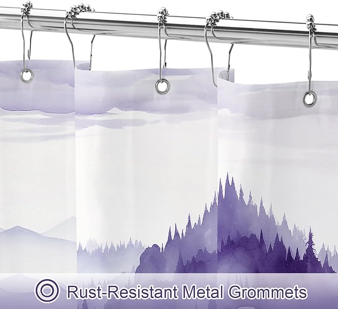 Litabel Purple Small Stall Misty Pine Forest Shower Curtain 36 x 72, Mountain Foggy Woodland Scenery Tree Narrow Half Size Shower Curtains for Bathroom, Abstract Waterproof Nature-Themed Decor