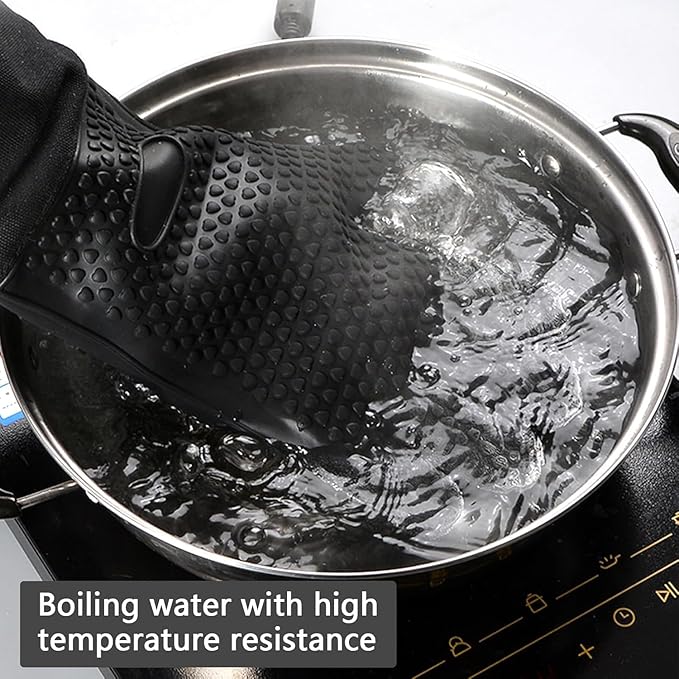 Extra Long Oven Mitts Heat Resistant Cotton Lining Oven Thick Gloves Kitchen Food Service Mittens for Pot Holders Cooking Baking BBQ (19.7 Inch Black -1pair)