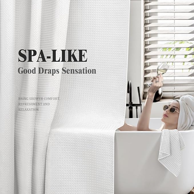 Awellife Waffle Hotel Textured White Shower Curtains for Bathroom 230 GSM Heavy Duty Fabric Liner, 72" W X 72" L Inch