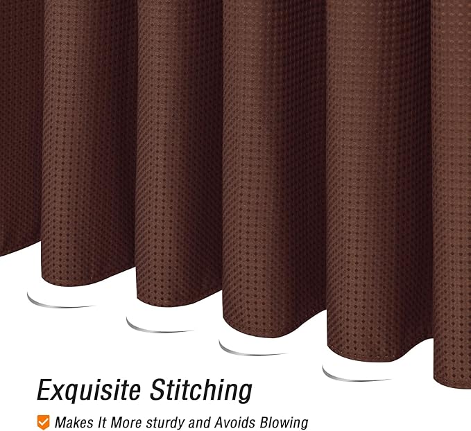 Gibelle Long Shower Curtain 72 x 78, Tall Waffle Weave Textured Fabric Shower Curtain for Bathroom, Water Repellent, Machine Washable, Brown