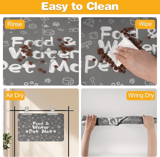 Pet Feeding Mat,Dog Cat Mat for Food and Water,Dog Bowl Waterproof Placemat with Rubber Backing,Absorbent Quick Dry Water Dispenser Mat for Pet（Dark Gray 12"×18"）