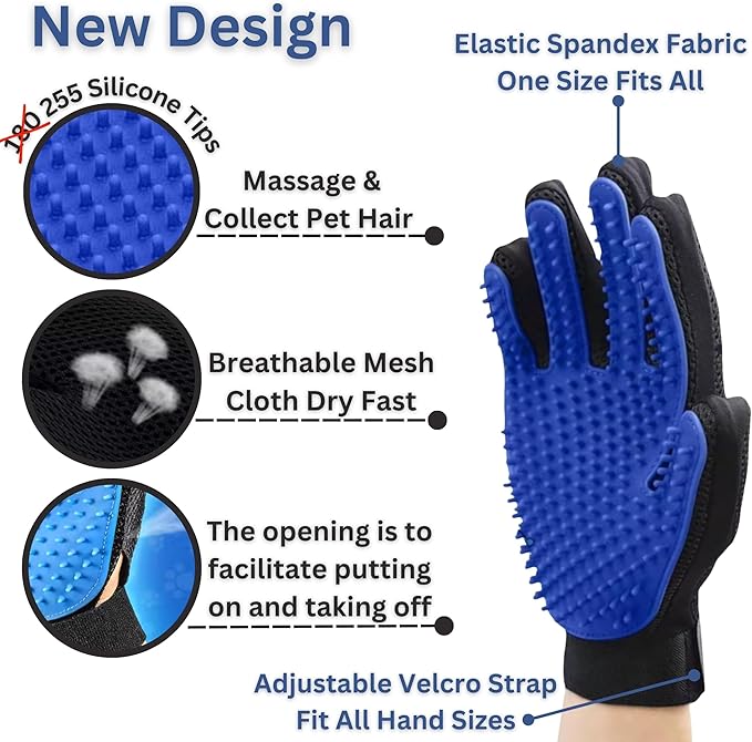 ZepetZ (Right Hand) Pet Hair Remover Glove – Blue, Reusable Grooming Glove for Dogs, Cats & Horses, Gentle Deshedding, Bathing & Massaging, Anti-Shedding Tool for Pet Hair Removal (Right Hand only)
