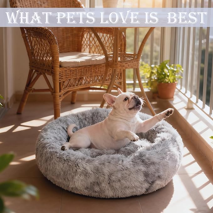 Aofast Calming Dog & Cat Bed for Extra Large Small Medium Sized Pet, Donut Washable Comfort Fluffy Warm Round Mat for Puppy Kitten, 8 Size Essentials Furniture Supplies Indoor