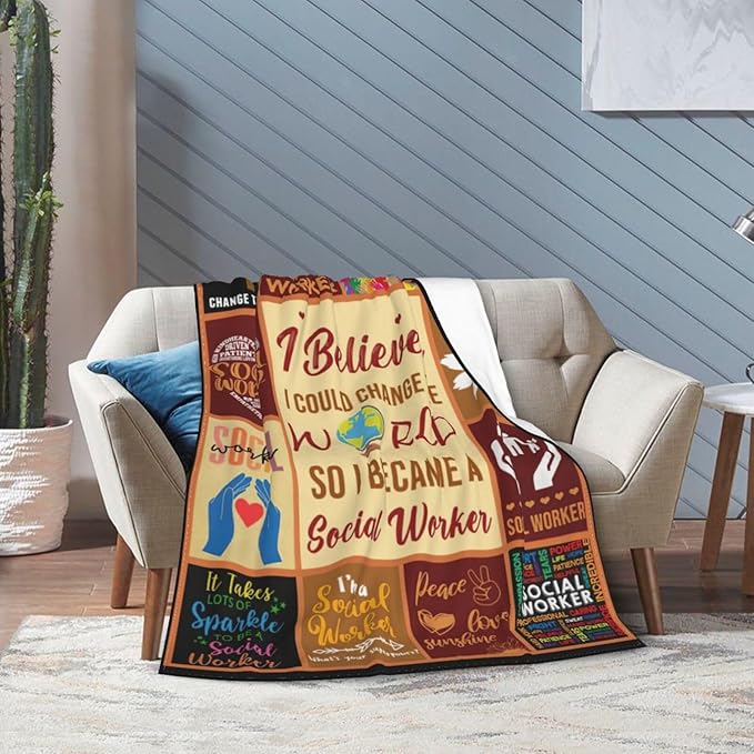 wsradto Social Worker Blanket Gifts for Social Workers Throw Blanket Motivational Quotes Cozy Fleece Flannel Lightweight Stuff Plush for Men Women Adults for Couch Sofa Bed Home Decor 50"x60"