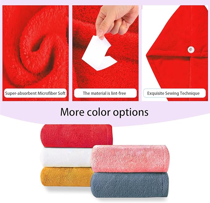 AGKXHDEC1 Pack Double Layer Microfiber Towel, Hair Turbans for Wet Hair, Drying Hair Wrap for Women(Red)