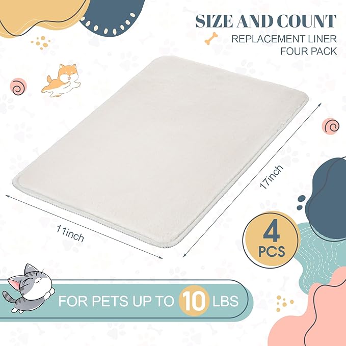 Drydiet 4 Pcs Pet Carrier Pad Travel Pet Reversible Dog Mat Replacement Liners for Travel Dog Bed Pad Washable Plush Double Sided Bed Mat for Cat Kennel Crate(Beige,17 x 11 Inch)