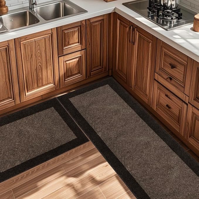 DOMUSTEX Machine Washable (24" x 36"+ 24" x 60"') Kitchen Rugs Set of 2, Non Slip Kitchen Mats for Floor, Absorbent Entrance Runner Rugs for Bedroom, Hallway, Bathroom, Door (Roll Packing)