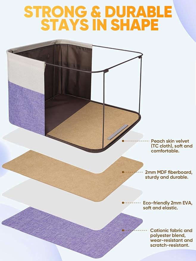 BALEINE 1 Pack Fabric Storage Bins for Shelves, Linen Storage Baskets for Organizing, Decorative Closet Bins for Clothes, Home (Lavender, 17''x13''x10.5'')
